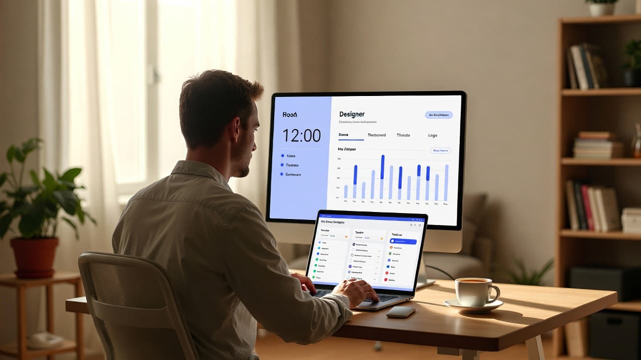 UI/UX designer using intuitive work time software on laptop