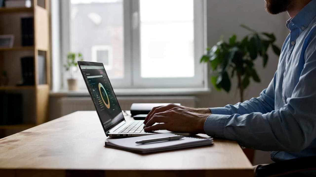Digitale Zeiterfassung am Arbeitsplatz mit Laptop