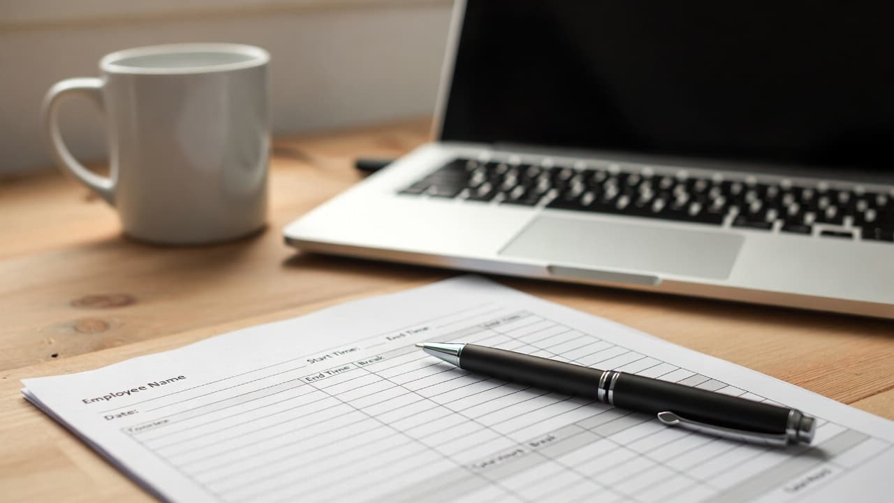 Timesheet template PDF on a desk