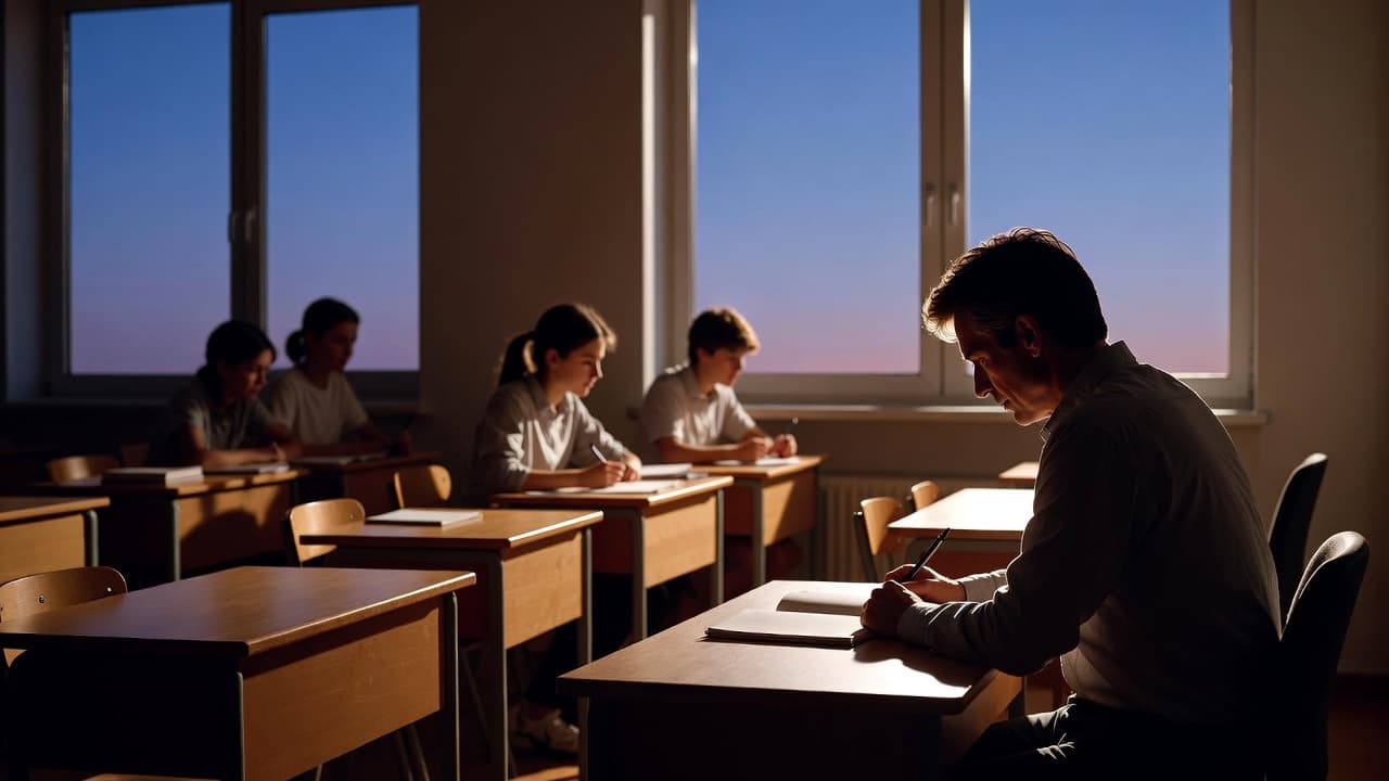 Teacher preparing in a classroom