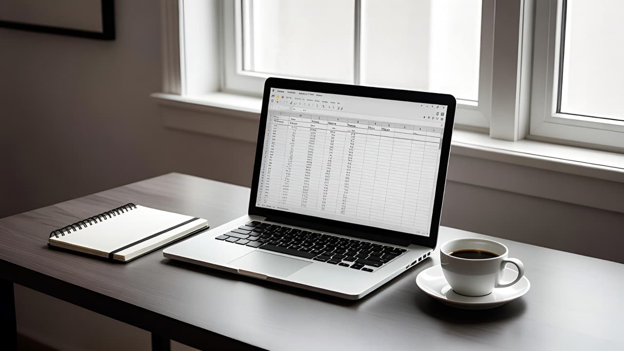 Arbeitsplatz mit Laptop und Excel-Zeiterfassung