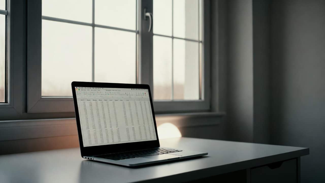 Arbeitsplatz mit Excel-Zeiterfassung auf dem Laptop