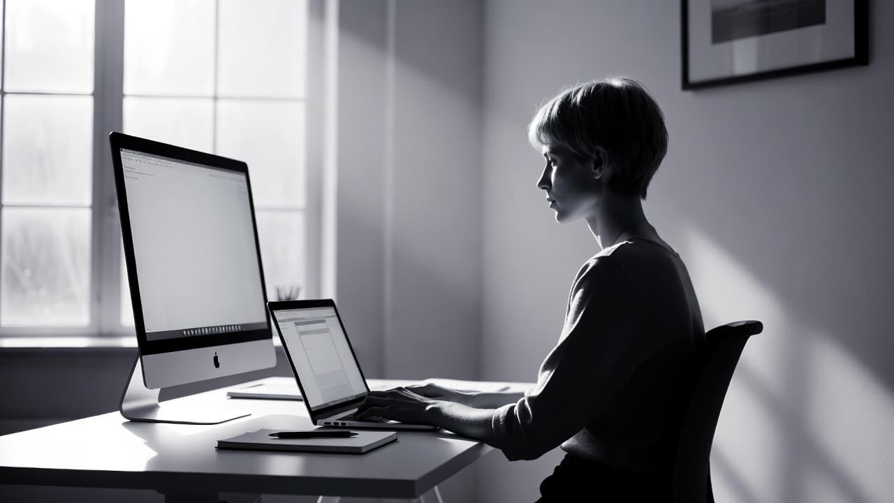Modern workspace with laptop and natural daylight
