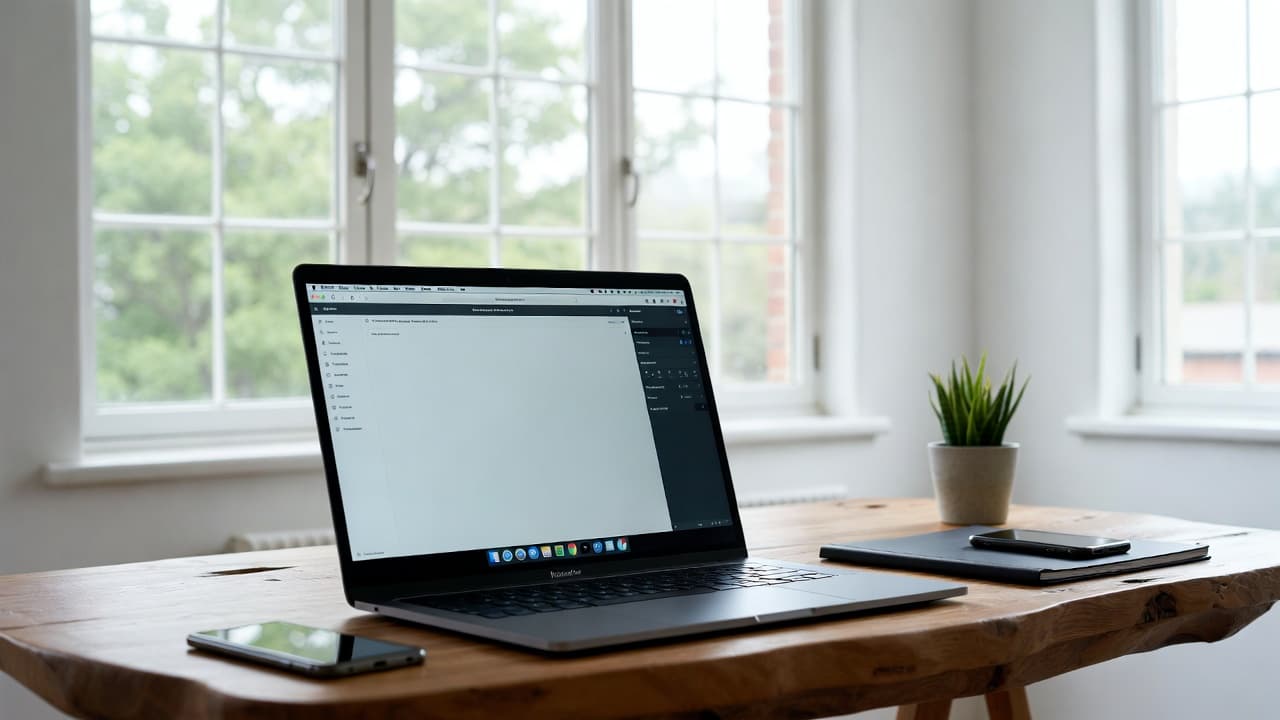 Professional workspace with time tracking system on laptop